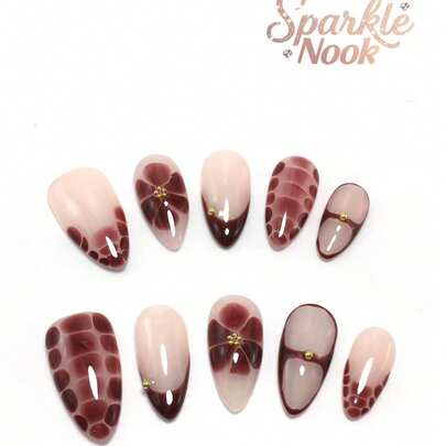 10 Stücke Set aus reinen handgefertigten tragbaren Nägeln, 25mm mandelförmige Nägel, 2025 Sommer neuer Millennium-Stil Nagelset, süßer Y2K-Stil, Weihnachtsnägel, Halloween-Nägel, Aufklebe-Nägel