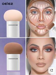 2个装化妆海绵粉扑，蘑菇形化妆海绵带手柄，干湿两用，适用于粉底、遮瑕膏、散粉和其他彩妆产品 - 彩色 - 查看 3