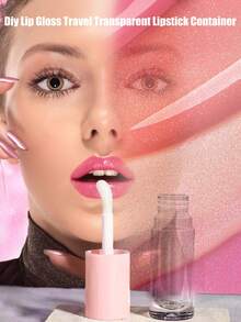 2件套，1支唇刷，1个唇彩瓶，指腹唇刷，便携式唇膜唇膏刷，专业光晕染遮瑕刷，美妆工具，唇彩刷，唇泥刷，6毫米大号刷杆，圆形唇彩管，旅行必备唇膏管，旅行必备唇釉空管，装瓶瓶罐罐，女士化妆品配件，便宜，圣诞礼物，化妆品，化妆工具，便宜货，礼物，女士礼物，圣诞礼物