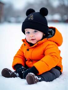 1 件婴儿字母针织帽，柔软、温暖、舒适，适合男孩和女孩秋冬季户外使用。 - 黑色 - 查看 2