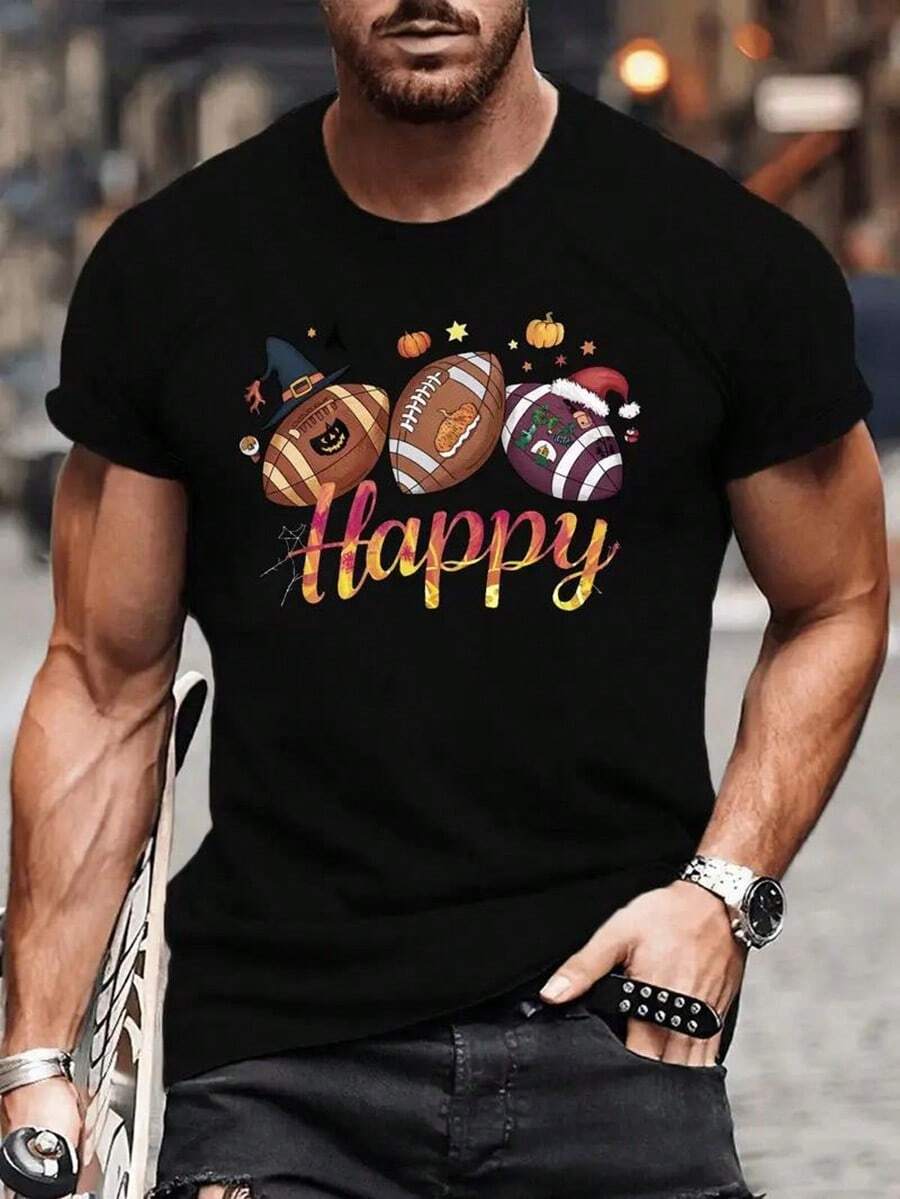 [Free Shipping]Plus Size Men's Crew Neck T-Shirt With Hallowine HALLOTHANKSMAS Graphic Print - Casual Polyester Knit Fabric Summer Tee With Geometric Pattern, Slight Stretch, Regular Fit For Adults,Nightmare Before Christmas,Christmas,Halloween Costumes,Funny T Shirts,Summer Outfits,Thanksgiving Day,Men Graphic Tees,Streetwear Men,Freedom Shirt,Halloween Costumes For Men,Christmas,Funny Shirt,Graphic Tee,Vintage,Street Fashion, Sporty Casual, All Season, Y2K Clothing, Christmas, Gift For Boyfriend,Printed & Shipped In USA - 黑色 - 查看 1