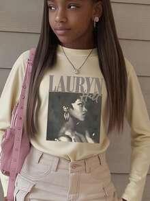 1pc Girls Casual Printed Crew Neck Long Sleeve T-Shirt, Autumn Student Young Clothing Top - This Eye-Catching T-Shirt Will Definitely Make The Kids Smile