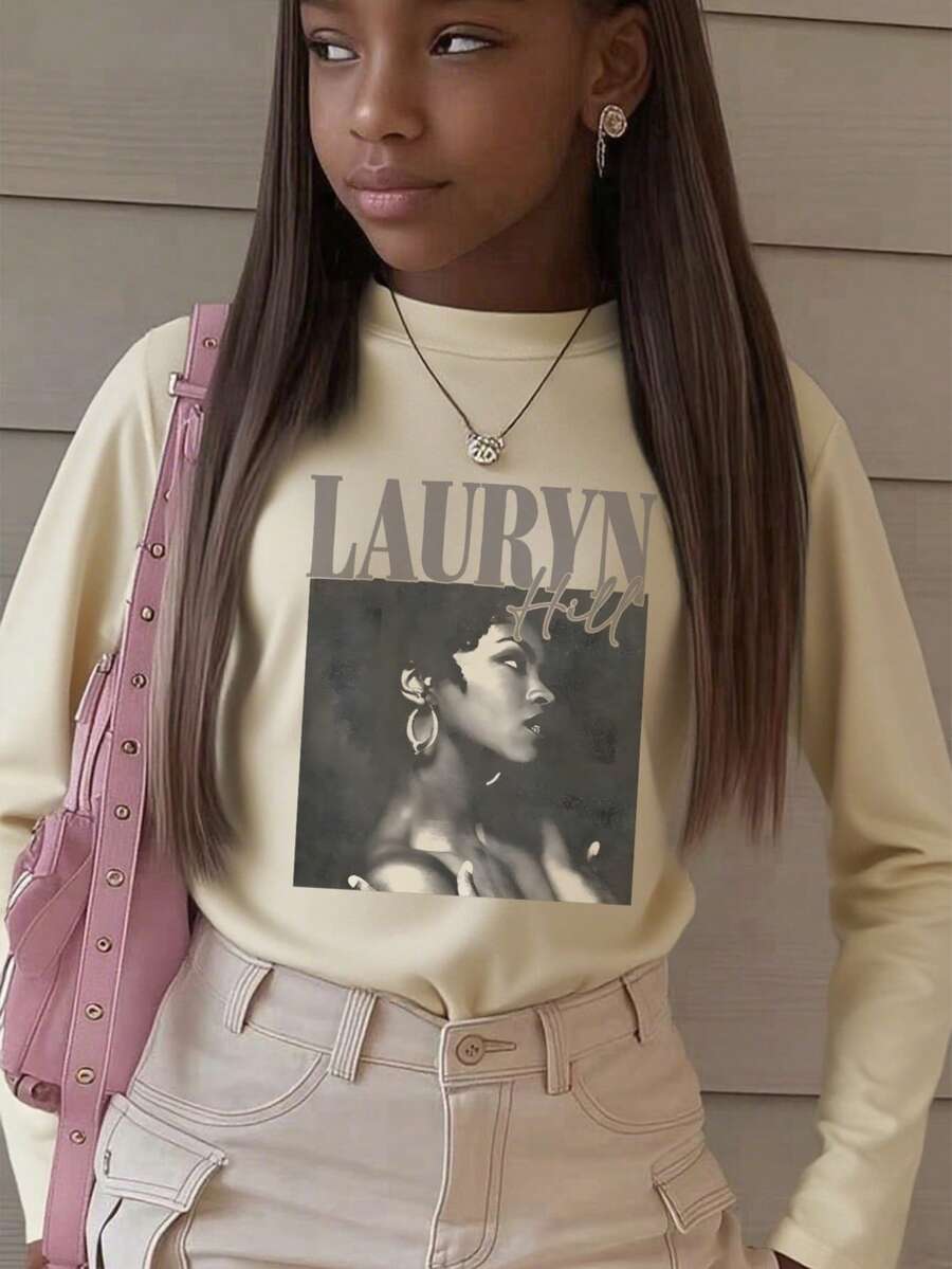 1pc Girls Casual Printed Crew Neck Long Sleeve T-Shirt, Autumn Student Young Clothing Top - This Eye-Catching T-Shirt Will Definitely Make The Kids Smile