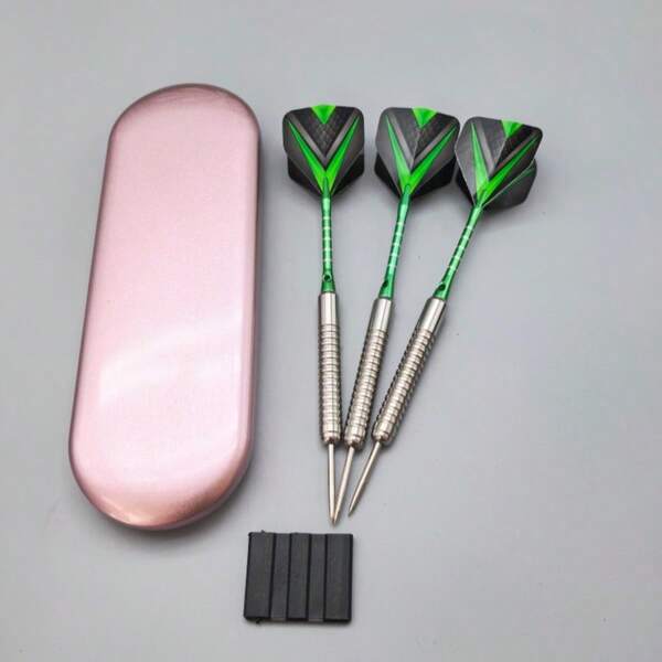 Set de 3 dardos de tungsteno de 21g, con 1 caja de almacenamiento universal, ejes de aluminio verde grabado y vuelos de PET 3D, adecuado para entrenamiento, entretenimiento y partidos competitivos