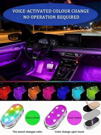 7-Color Magnetic Car Interior Atmosphere Lights Wireless, Mini USB C Rechargeable Car LED Lights, Interior With 6 Bright LED Beads Car Audio Control Lights Are Suitable For Car Decoration, Home Life, Party Decoration Night Lights.