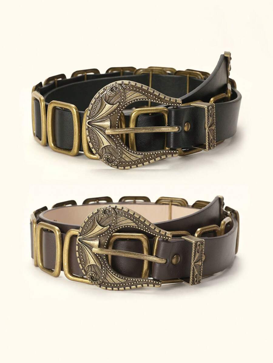 1pc Y2K Decorative Waist Belt, Fashionable Retro Distressed Style Leather Belt For Women, Versatile Accessory
