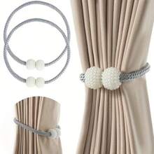 4 Pieces Of Magnetic Curtain Straps, Equipped With Imitation Pearl Beads, Curtain Fasteners, And Rope Straps, Curtain Hardware, Home Decoration, Fashionable Curtains, Elegant Straps, Smooth Surface, Durable Fabric, Bead Decoration Straps, Interior Designer, Fashionable Homeowner - vàng óng ánh - Xem 3