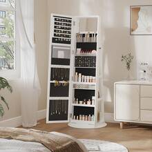 Dripex Jewelry Organiser Mirror Wardrobe, 360° Swivel Jewelry Storage, Lockable, 3 In 1 Free Standing Mirror With Storage Shelves - White - View 6