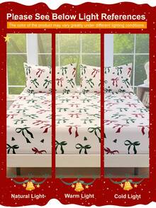 1pc Cartoon Christmas Fitted Sheet, Christmas Bedding, Mattress Protector, Bed Cover, Bed Sheet, Christmas Home Decoration, Cozy Home Textile, Breathable And Anti-Pilling Mattress Protector, Soft And Skin-Friendly, Christmas Bow Pattern Bed Cover, Soft And Comfortable Bedding For Bedroom, Fitted Sheet For Twin, Christmas Decorations, Christmas, Christmas Decorations Home, Christmas Gifts, Christmas Decorations For Home, Pink Christmas Decor