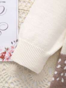 女婴鹿图案长袖针织连体衣