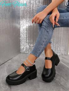 Damen Mary Jane Plateau Blockabsatz High Heel Knöchelriemen Y2K Goth Lolita Oxford Klassische Bequeme Schuluniform Kleider Schuhe von Foot Flair, Größe fällt klein aus, eine Nummer größer bestellen