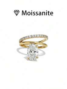1pc Women's Wedding Ring, Double Hoop Semi-Pave Ring, 3.8g 925 Sterling Silver, 2ct Moissanite, Bohemian Palace Style, Engagement, Wedding, Anniversary, Valentine's Day Gift, Comes With Moissanite Certificate And Deluxe Gift Box