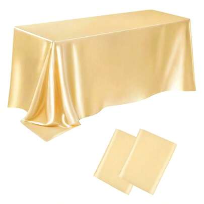 1/2 件 145*260cm/145*180cm/145*320cm 金色长方形缎面桌布，光滑面料，适用于婚礼、餐桌装饰、派对活动