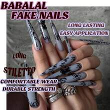 Stiletto Press On Nails Long Fake Nails Black Gothic Glue On Nails Bear Charm Acrylic Nails Y2k False Nails 24Pcs Almond Manicure Stick On Nails Handmade Artificial Nails - 多色16 - 查看 7