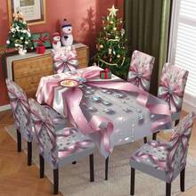 1/4/5/6/7/36 pièces Ensemble de housses de chaise/housses avec nœud double couche et motif de cristal à gland pour Noël, convient pour la maison, le restaurant, l'hôtel, idéal pour la décoration quotidienne moderne. La nappe s'adapte à une table de salle à manger carrée, la housse de chaise élastique est lavable.
