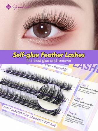 [39Pcs]GENIELASH Glue-Free Feather Eyelash For Beginner Self Adhesive Eyelashes Natural False Eyelashes No Need Glue