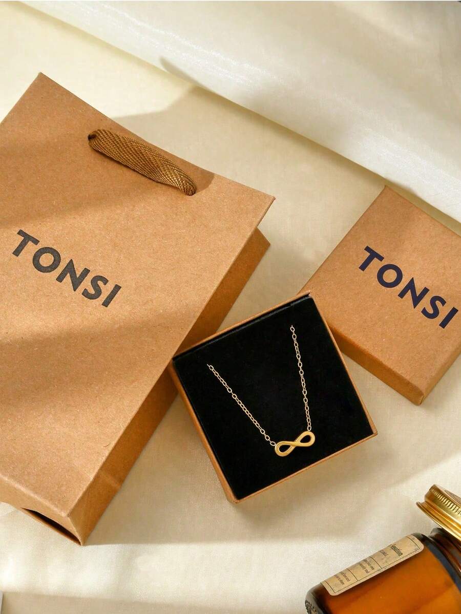 TONSI 1 件优雅简约 8 字形不锈钢 18K 镀金项链，简约百搭吊坠项链适合日常佩戴、约会、送给朋友、家人、生日的礼物