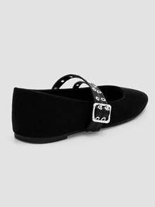 ADAMUMU Women's Fashion Square Toe Casual Party Office Round Buckle Decor Comfortable Flat Shoes - Black - View 6