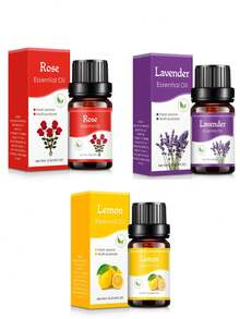 3pcs Aromatherapy Essential Oil Set / 1pc Essential Oil / 1pc Aroma Diffuser, Lavender, Rose, Lemon Etc. 10ml Natural Fragrance Therapy Oils, Suitable For DIY Fragrance Plaster Crafts, Scented Candles, Soaps, Humidifiers; Ideal For Birthday, Graduation Gifts, For Relaxation And Mood Improvement, Suitable For Bedroom, Study, Living Room