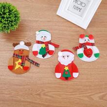 Juego de 4 piezas de decoración navideña, decoración de mesa navideña, juego de vajilla navideña, juego de cuchillo y tenedor de Papá Noel y muñeco de nieve (sin cubiertos)
