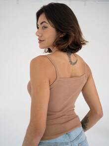 2-Piece Set: Square Neck Tank Top And Ribbed Halter Top In Cotton - Mocha Mousse - View 7