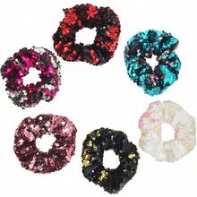 1pc Oversized Shiny Sequin Scrunchie Hair Accessory, Elegant Women Headwear ,Hair Ties ,Scrunchy Hair Ties ,Beauty