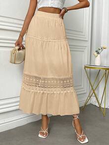 Fresh Viscolinho Skirt With Details In Lese - Beige - View 1