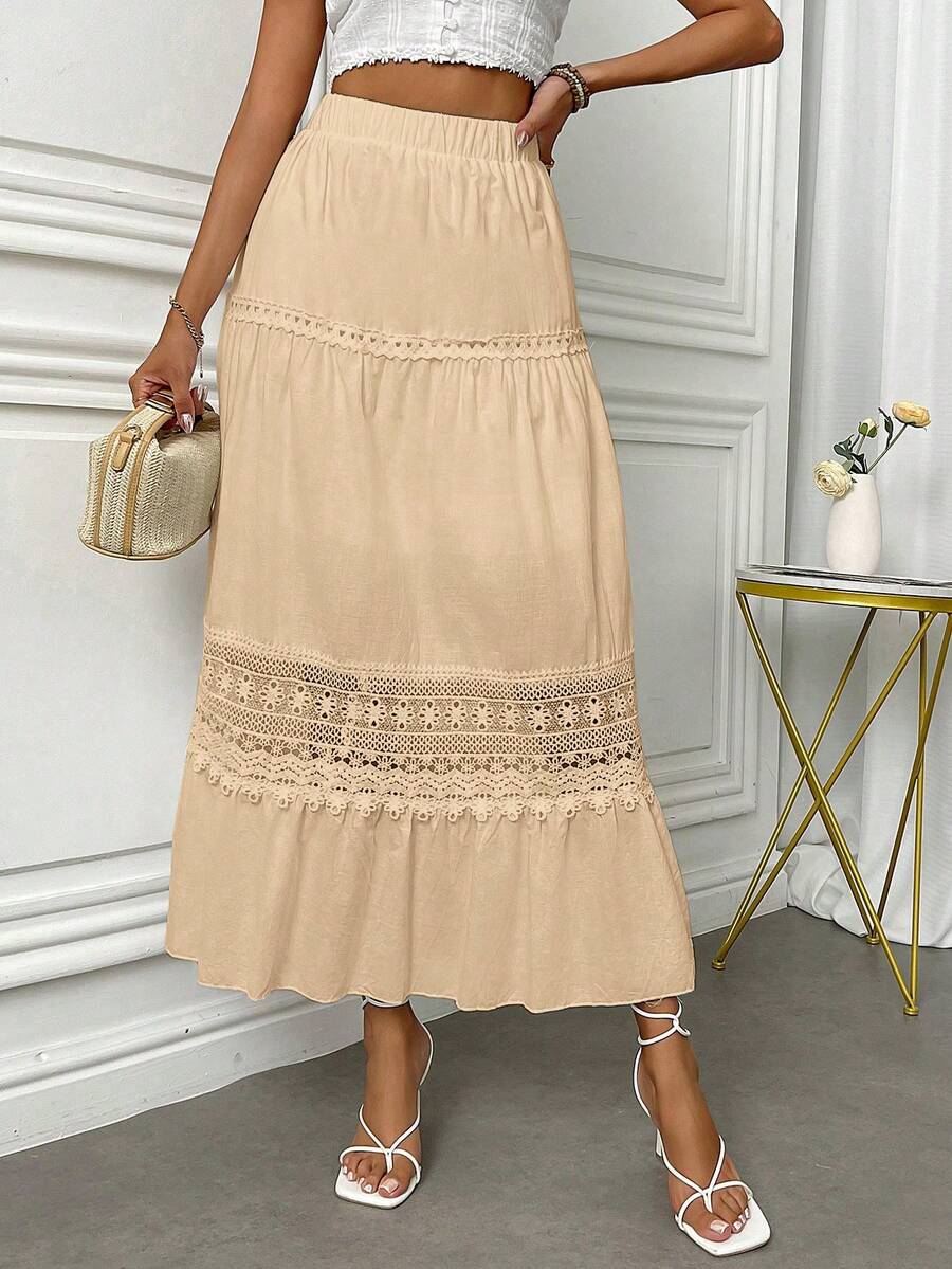 Fresh Viscolinho Skirt With Details In Lese - Beige - View 1