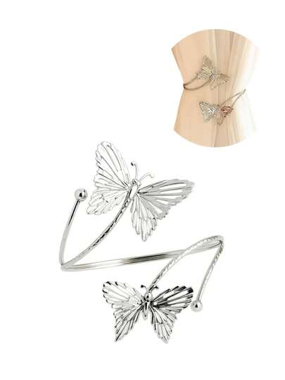 Kit 02 Prendedores de cortina Luxo Borboleta Dourada Aro Recartilhado