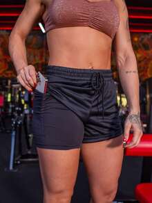 3-Pack 2-In-1 Women's Gym Shorts, Double Fitness Shorts With Hidden Cell Phone Pocket, Compression Butt Lifting Gym Fit Cross Fit - 黑色/淡藍色/玫瑰色 - 查看 9
