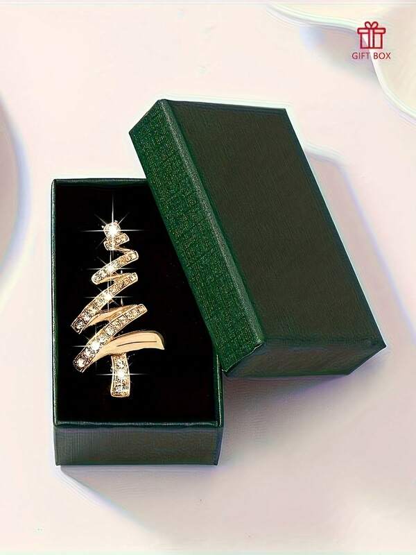 1 broche feminino elegante e minimalista com design de árvore de Natal e caixa de presente, adequado para festas de fim de ano, reuniões e presentes