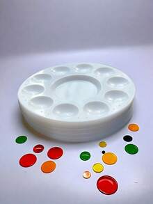 5/10/15pcs White Circular Plastic Paint Palettes, For Students Painting In School Projects Or Art Classes, Back To School, School Supplies, Household Items - White - View 8