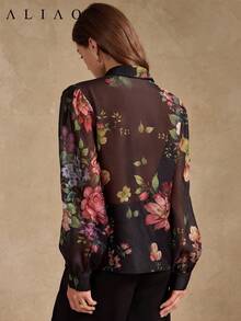 Koszula Aliao High-End z długim rękawem i nadrukiem, styl wakacyjny, jesienna odzież damska, bluzka zapinana na guziki, top Fowy na lato - Wielokolorowe - Zobacz 7