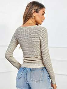 Women's Fall Crew Neck Tops Long Sleeve Solid Color Slim Fit Cropped Basic Blouse