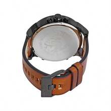 Diesel 1 Piece Oversized 57*66mm Four-Time Zone Chronograph For Men – Black & Copper Leather Strap Watch, Perfect For Business Travel, Date Night & Street Edge – DZ7394