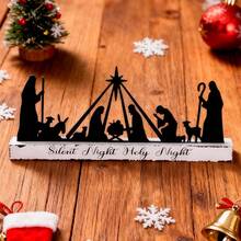 Juegos de Nacimiento para decoración navideña interior, Escena del Nacimiento de metal negro con base de madera y figuras, Decoraciones del Juego de Nacimiento para Navidad, Hogar, Mesa y Estantería