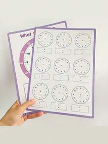 10pcs A4 Time Cognition Learning Writing Children's Clock Practice Sheets, Double-Sided Printing, Reusable - Multicolor - View 7