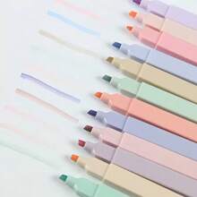 6/12pcs Random Color Muted Neon Highlighter Pens, Rich Color Vintage Style Bright Markers, Large Ink Capacity, Suitable For Students Back To School