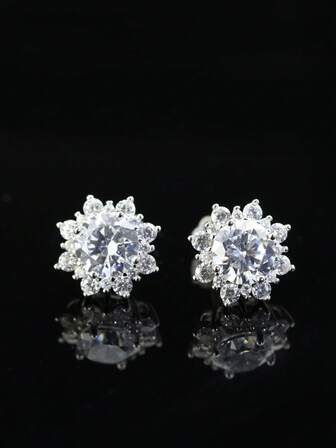 1 Pair 925 Sterling Silver Snowflake Earrings With 4 Carat Moissanite, Suitable For Anniversary, Valentine's Day, New Year, Birthday, Mother's Day Gift