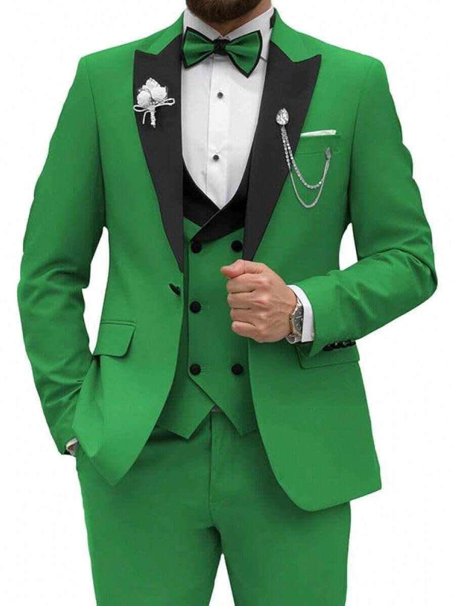 2026 Men's Casual Blazer & Pant Set Men's Tuxedo Suit 3 Piece Slim Fit Suit For Men Tuxedo For Men Wedding Party Dinner Prom Relaxed Stretch Fit For Smart Casual Events - 綠色 - 查看 1