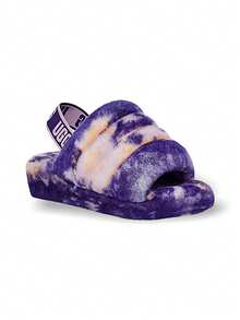 UGG 女式凉鞋 Fluff Yeah Slide 大理石纹保暖柔软羊毛轻质缓冲亲肤防滑易穿脱居家度假日常舒适紫色 1122554-VNGH - 紫色 - 查看 4