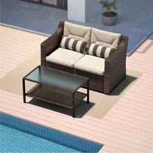 Outdoor Patio Sofa Set, 7/5/4/3/2 Piece Patio Conversation Set Outdoor Furniture Set, Wicker Lounge Chair With Ottoman Footrest, Coffee Table & Cushions (Brown/Grey) - màu nâu - Xem 12