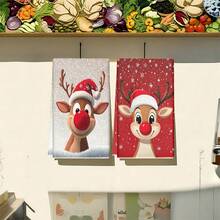 2 pièces/100 pièces Tissu de cuisine à motif de cerf, convient pour la décoration intérieure des restaurants, cuisines et salles de bains, la décoration de banquet, les cadeaux de fête et peut être offert en cadeau