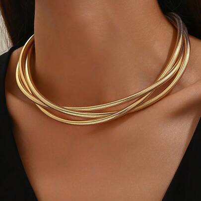 1pc Fashion Punk Exaggerated Metal Multilayer Twisted Rope Choker Necklace (Minor Defects Such As Scratches Are Normal And Unavoidable)