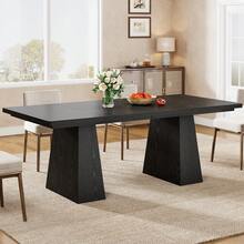 LITTLE TREE Black Dining Table For 4-6, 63-Inch Modern Kitchen Table With Sturdy Tapered Wood Legs, Rectangular Dinner Table With Large Tabletop For Dining Room, Kitchen, Living Room - màu đen - Xem 3