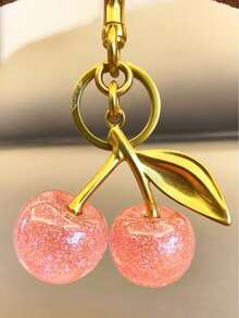 Llavero de pareja con cristal morado y verde en forma de cereza, dije para bolso, elegante colgante para auto, regalo para novia, esposa, madre en el Día de San Valentín, Día de la Madre, Navidad