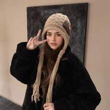 女士冬季秘鲁耳套滑雪帽保暖内衬围脖防风骑行帽秋冬毛线帽手工编织补丁和流苏装饰保暖耳套针织帽复古时尚贴布流苏设计套头帽弹力伸缩合身卡通贴纸设计韩版露脸小女士针织帽滑雪帽适合圣诞节和日常佩戴质地柔软 - 彩色 - 查看 8
