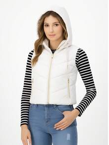 SAKERS OUTDOOR CLOTHING Chaleco informal de cuello alto para mujer, con bolsillos con cremallera, largo regular, tejido revestido, ligeramente elástico Chaleco Acolchado Dama Invierno Casual Moda, Capucha Sakers - Blanco - Ver 3