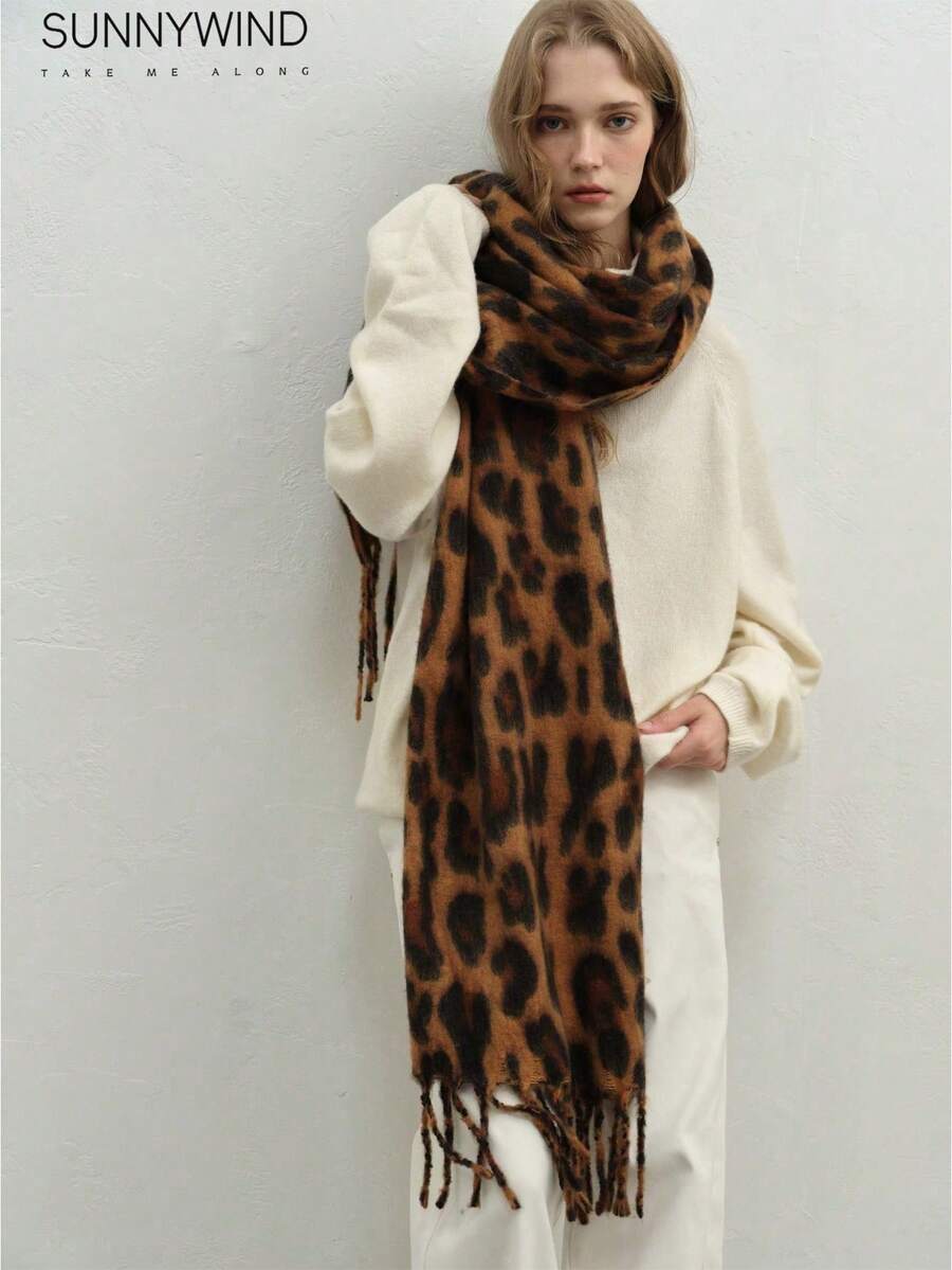1pc Women Leopard Print Elegant Versatile Warm Scarf, Suitable For Daily Use For Dress - Coffee Brown - View 1