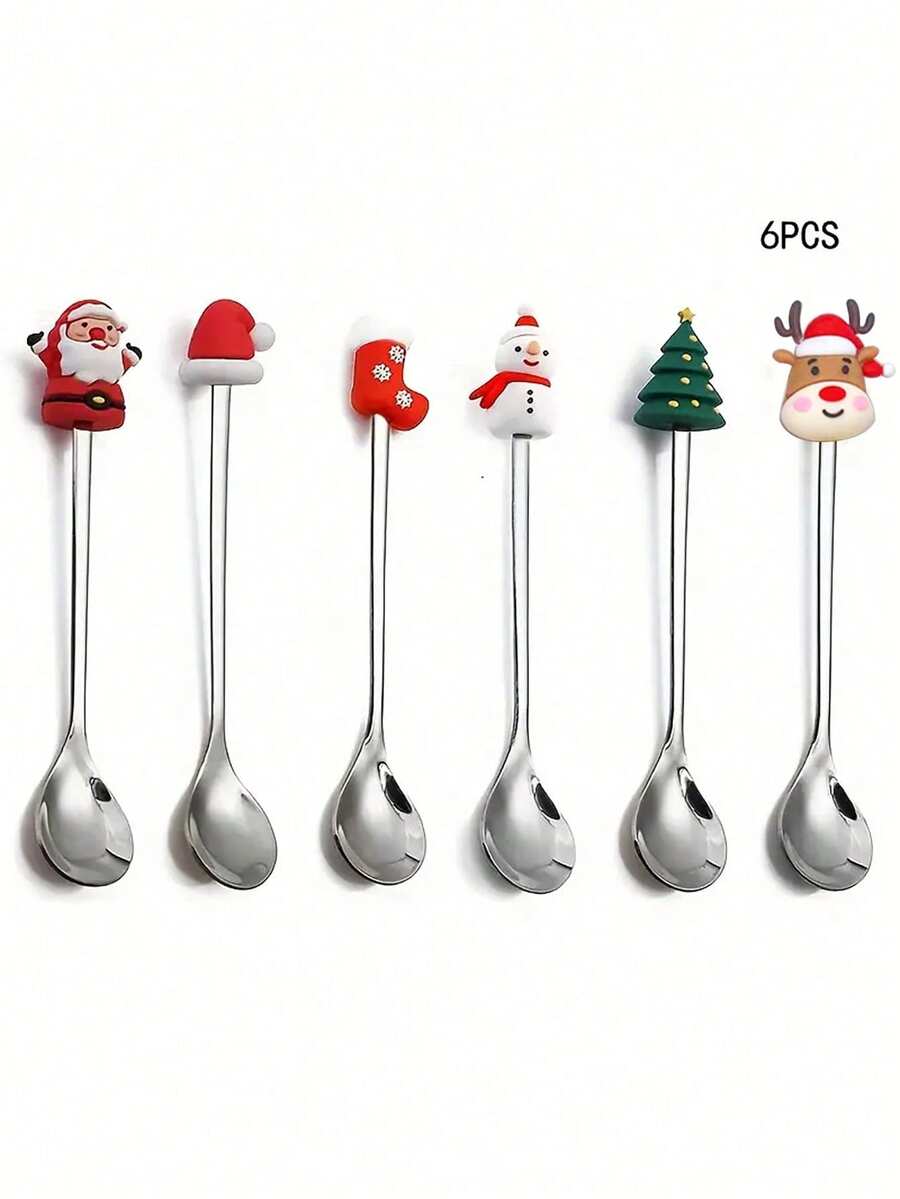 6pcs Christmas Coffee Spoon, Doll Cute Coffee Spoon Set, Stainless Steel Mixing Christmas Spoon, For Restaurant Christmas Party, Dessert Espresso, Milkshake, Jam, Christmas Gift